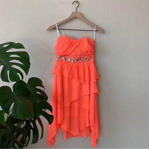 XOXO Fluorescent Orange Strapless Dress